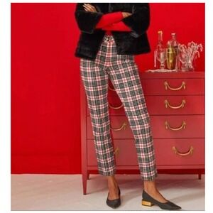 J.McLaughlin Yara Winthrop Plaid Pants Red Black White Slim Ankle Size 10 Preppy